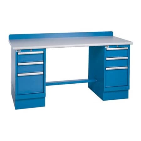 Lista International Technical Workbench w/3 Drawer Cabinets, Plastic Laminate Top - Blue XSTB53-72PT/BB